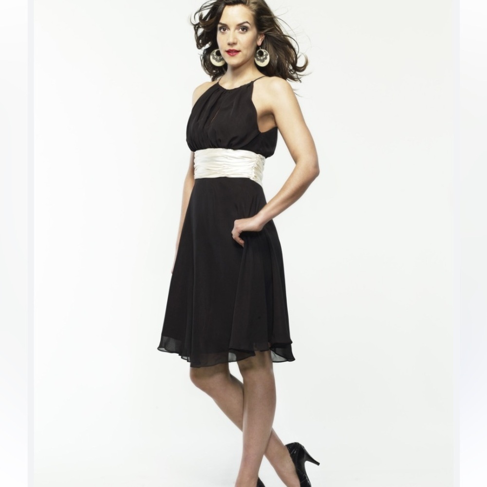 Next Black Beige To Cream Silk Skater Knee Length High Neck Dress 12